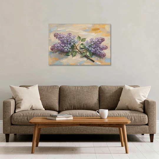 Palette Knife Flower Painting of Twin Lilac Sprays - Canvas Wall Art - Sofa - 36x24