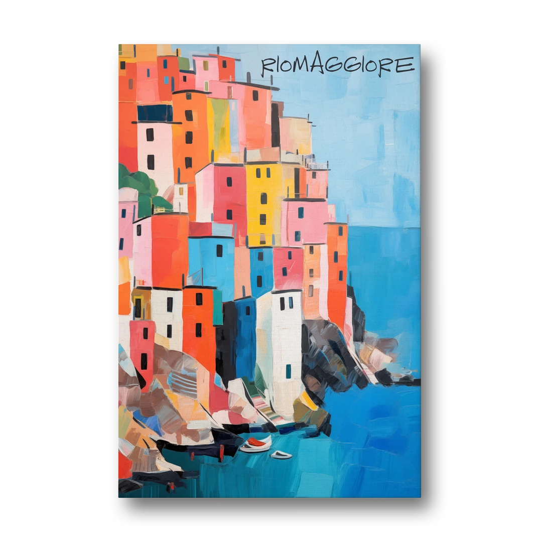 Palette Knife Painting of Riomaggiore - Canvas Wall Art - Front