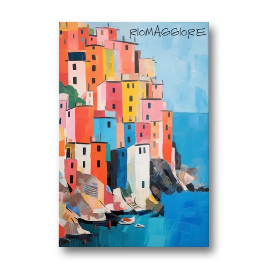 Palette Knife Painting of Riomaggiore - Canvas Wall Art - Front
