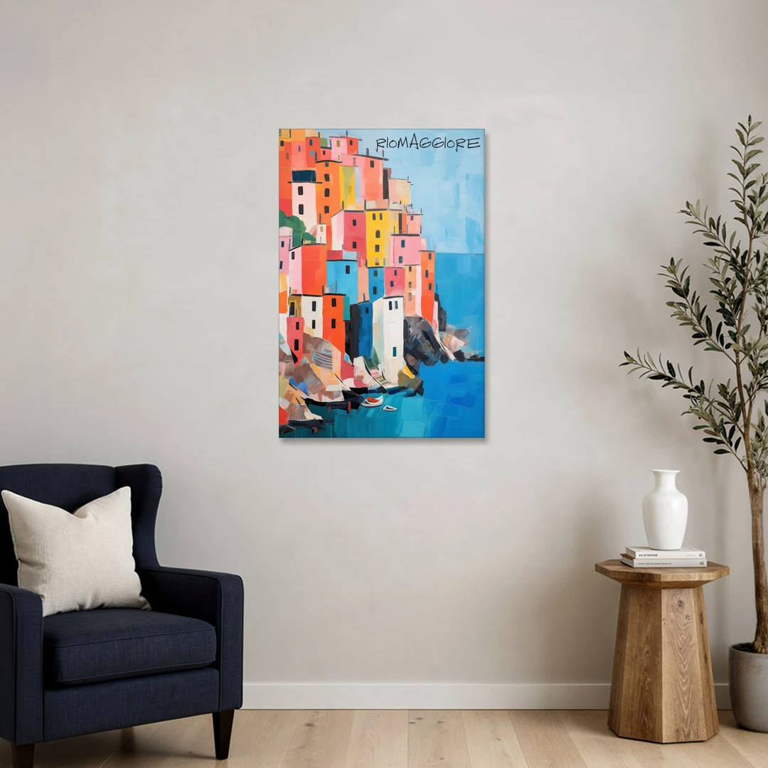 Palette Knife Painting of Riomaggiore - Canvas Wall Art - Sofa - 24x36