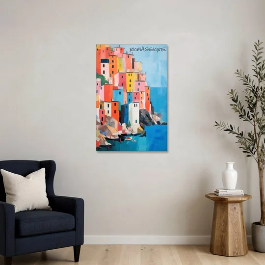 Palette Knife Painting of Riomaggiore - Canvas Wall Art - Sofa - 24x36