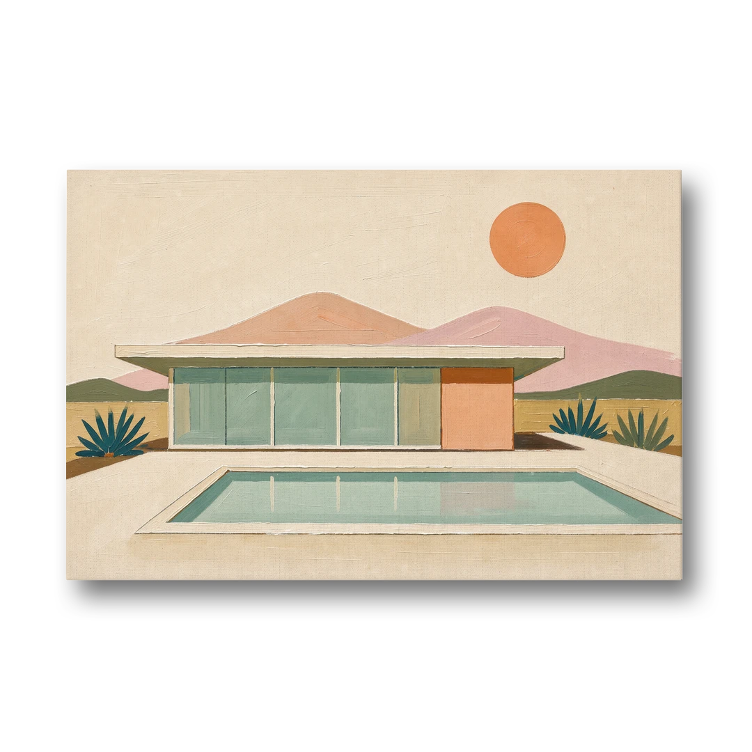 Palm Springs Art Glass Villa Beside the Pool - Canvas Wall Art - Front