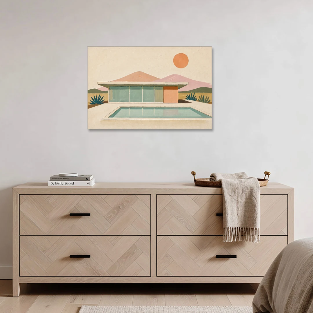 Palm Springs Art Glass Villa Beside the Pool - Canvas Wall Art - Coffee Table - 36x24