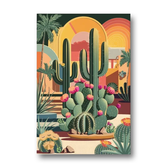 Palm Springs Colorful Cactus - Canvas Wall Art - Front
