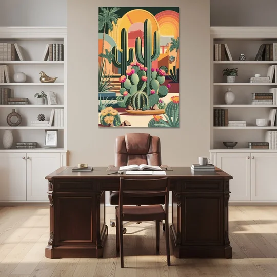 Palm Springs Colorful Cactus - Canvas Wall Art - Office - 40x60