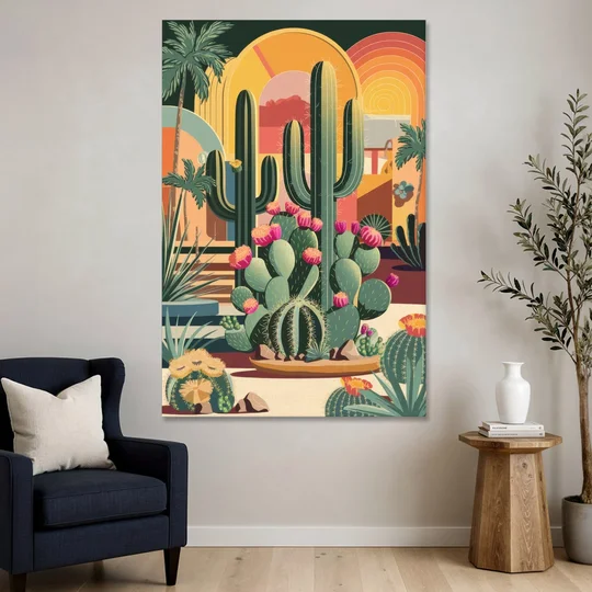 Palm Springs Colorful Cactus - Canvas Wall Art - Sofa - 40x60