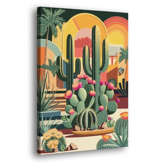 Palm Springs Colorful Cactus - Canvas Wall Art - Side