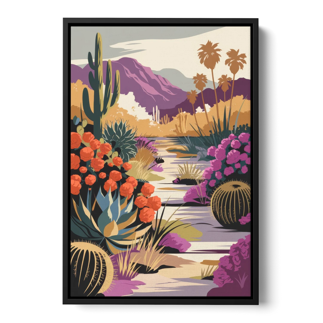 Palm Springs Desert Bloom - Black Framed Canvas Wall Art - Front