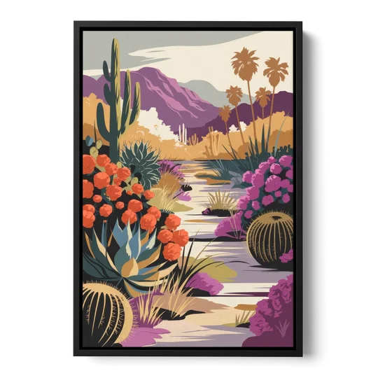 Palm Springs Desert Bloom - Black Framed Canvas Wall Art - Front