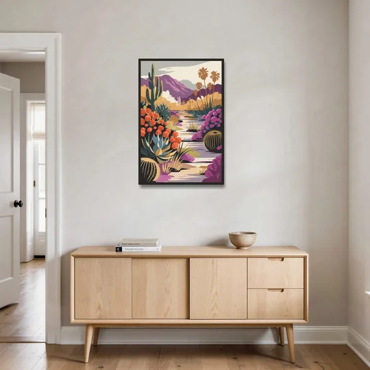Palm Springs Desert Bloom - Black Framed Canvas Wall Art - Coffee Table - 24x36