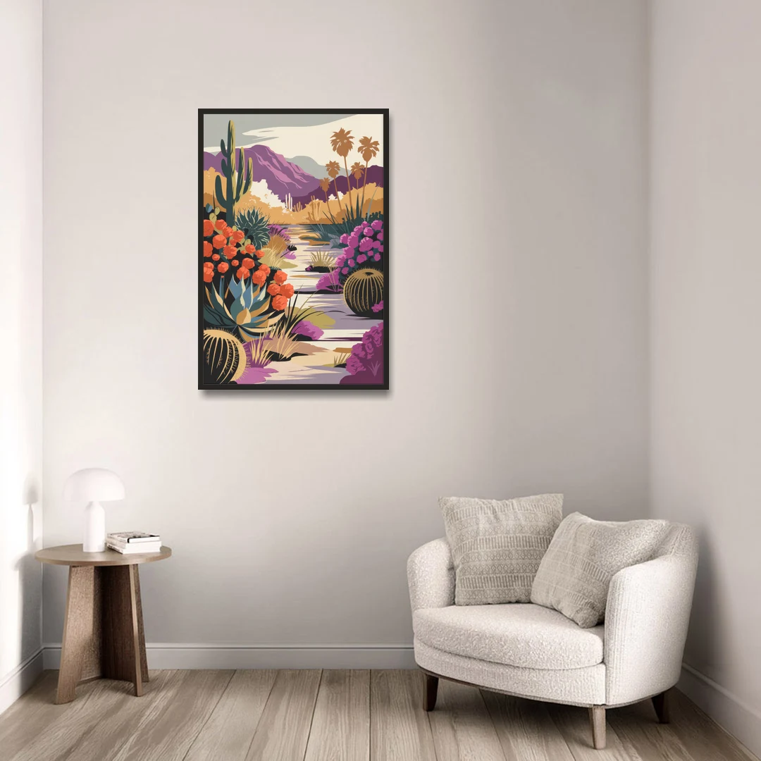 Palm Springs Desert Bloom - Black Framed Canvas Wall Art - Sofa - 24x36