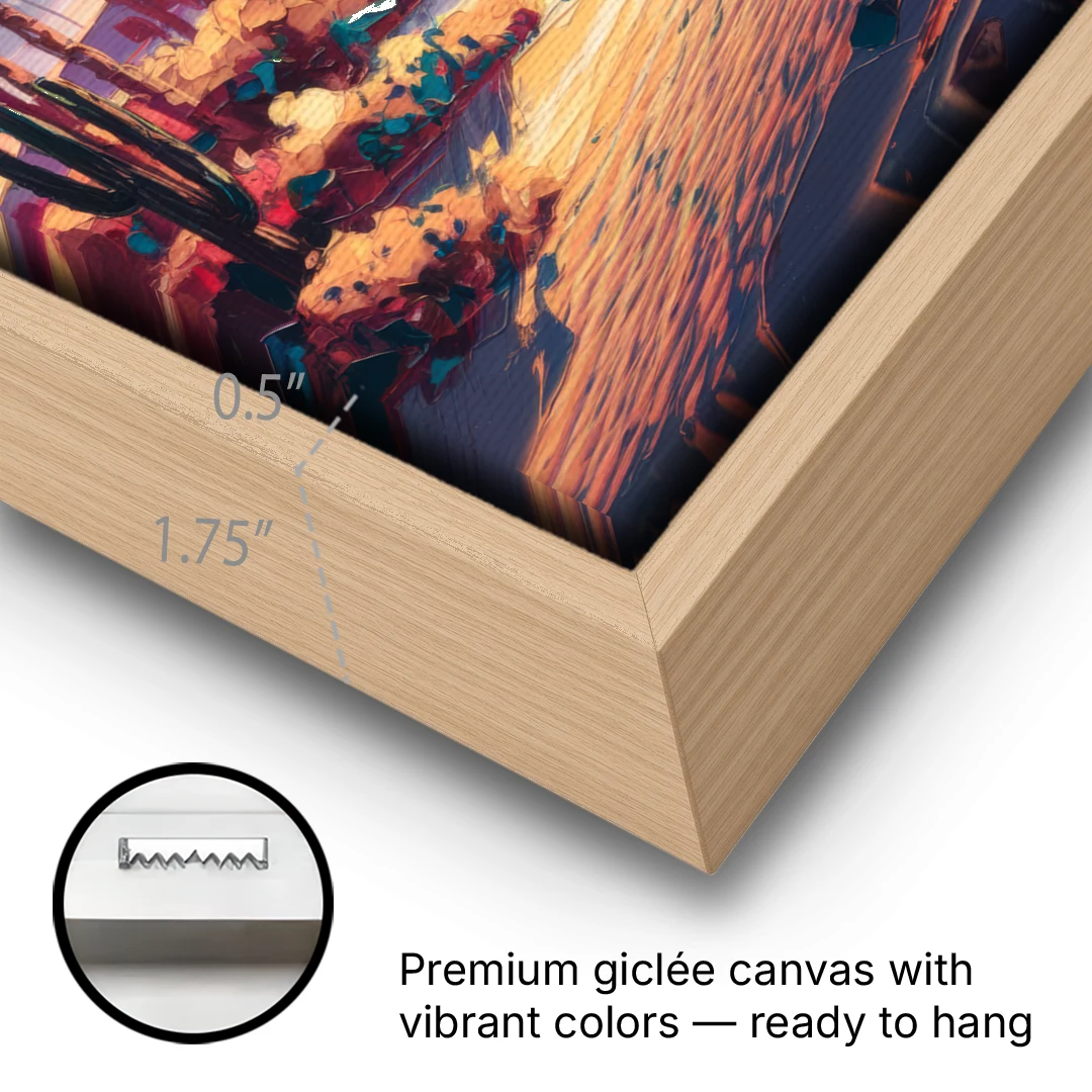 Palm Springs Desert Sunset - Oak Framed Canvas Wall Art - Gallery Wrap Corner