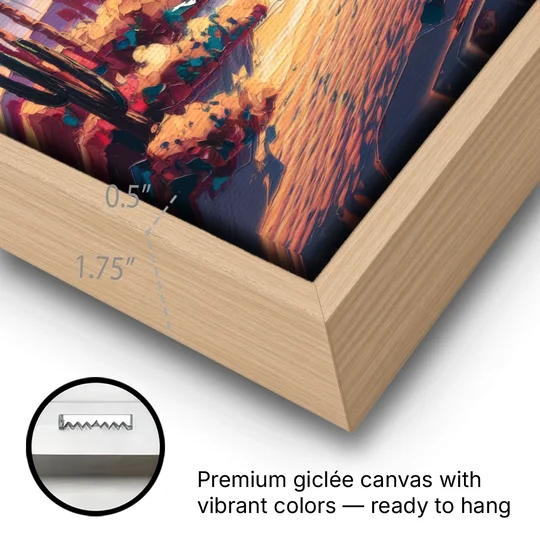 Palm Springs Desert Sunset - Oak Framed Canvas Wall Art - Gallery Wrap Corner