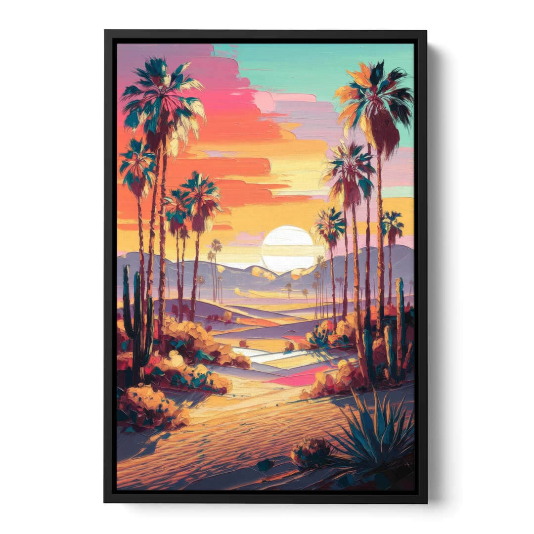 Palm Springs Desert Sunset - Black Framed Canvas Wall Art - Front