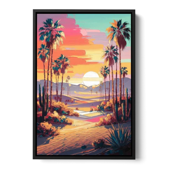 Palm Springs Desert Sunset - Black Framed Canvas Wall Art - Front