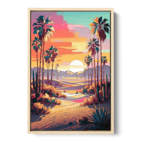 Palm Springs Desert Sunset - Oak Framed Canvas Wall Art - Front
