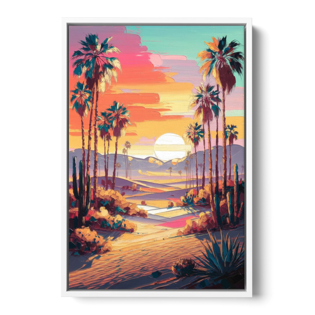 Palm Springs Desert Sunset - White Framed Canvas Wall Art - Front