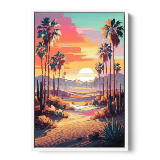 Palm Springs Desert Sunset - White Framed Canvas Wall Art - Front