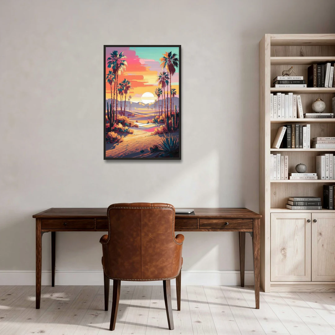 Palm Springs Desert Sunset - Black Framed Canvas Wall Art - Office - 24x36