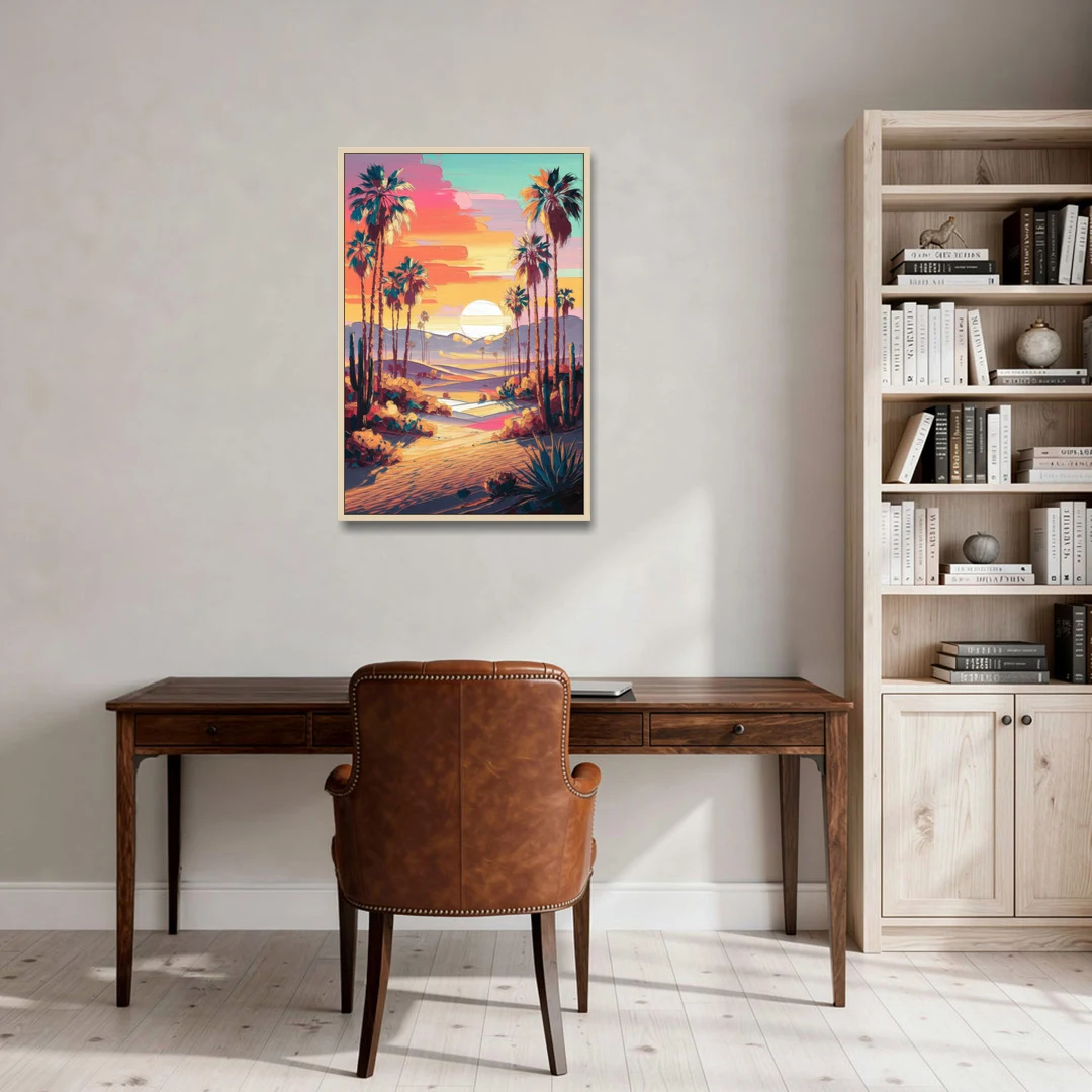 Palm Springs Desert Sunset - Oak Framed Canvas Wall Art - Office - 24x36