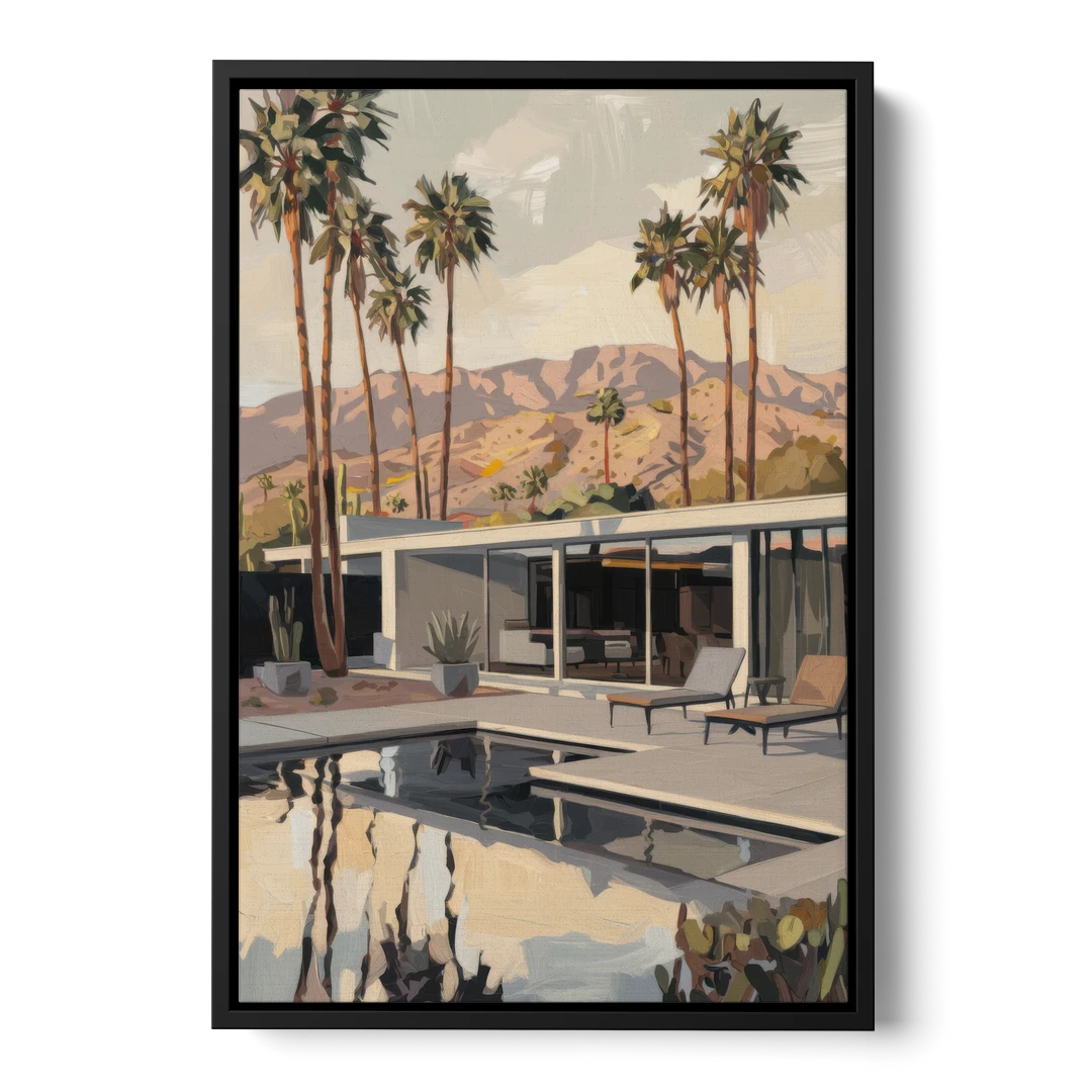 Palm Springs Mid Century Vibes - Black Framed Canvas Wall Art - Front