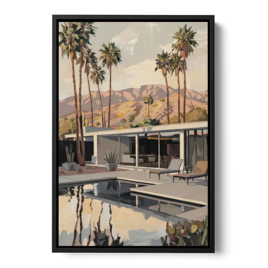 Palm Springs Mid Century Vibes - Black Framed Canvas Wall Art - Front