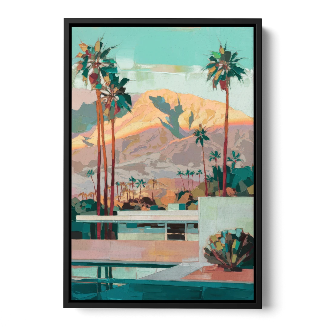 Palm Springs Mountain View - Black Framed Canvas Wall Art - Front