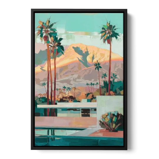 Palm Springs Mountain View - Black Framed Canvas Wall Art - Front