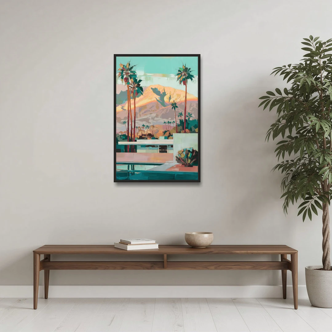 Palm Springs Mountain View - Black Framed Canvas Wall Art - Coffee Table - 24x36