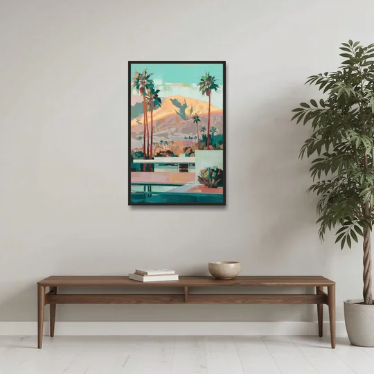Palm Springs Mountain View - Black Framed Canvas Wall Art - Coffee Table - 24x36
