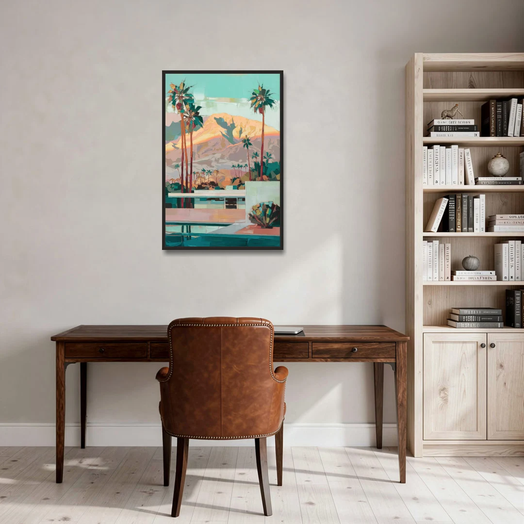 Palm Springs Mountain View - Black Framed Canvas Wall Art - Office - 24x36