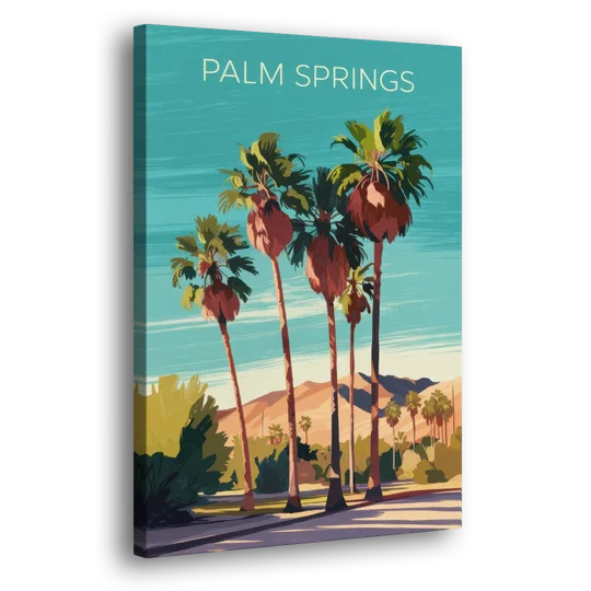 Palm Springs Palm Trees and Sky - Canvas Wall Art - Side