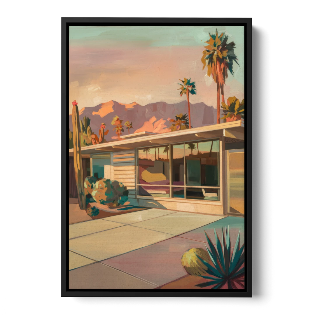 Palm Springs Retro Architecture - Black Framed Canvas Wall Art - Front
