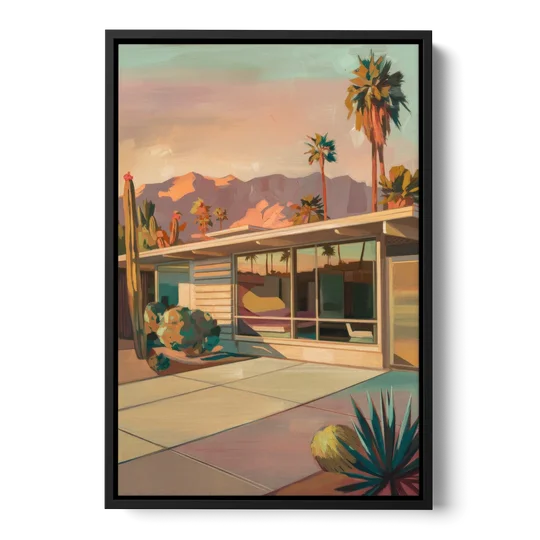 Palm Springs Retro Architecture - Black Framed Canvas Wall Art - Front