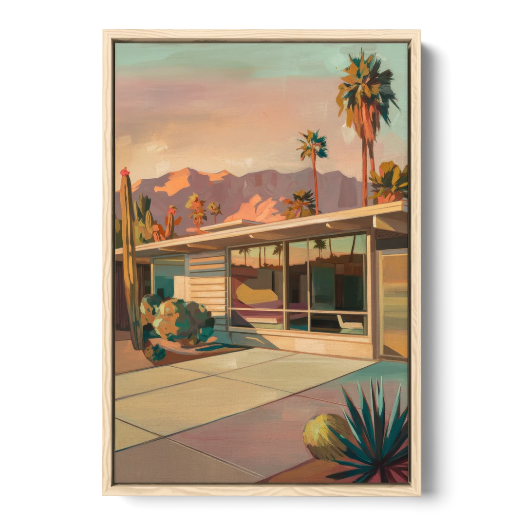 Palm Springs Retro Architecture - Oak Framed Canvas Wall Art - Front