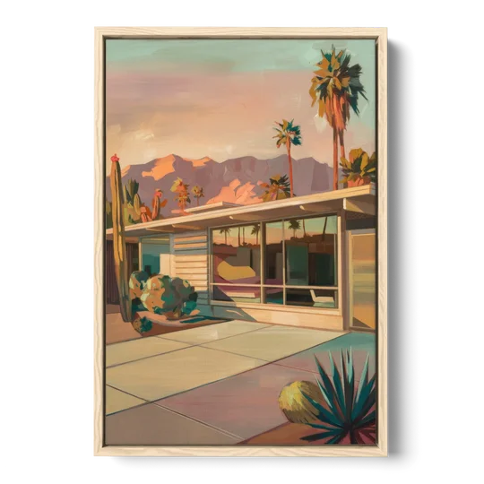 Palm Springs Retro Architecture - Oak Framed Canvas Wall Art - Front