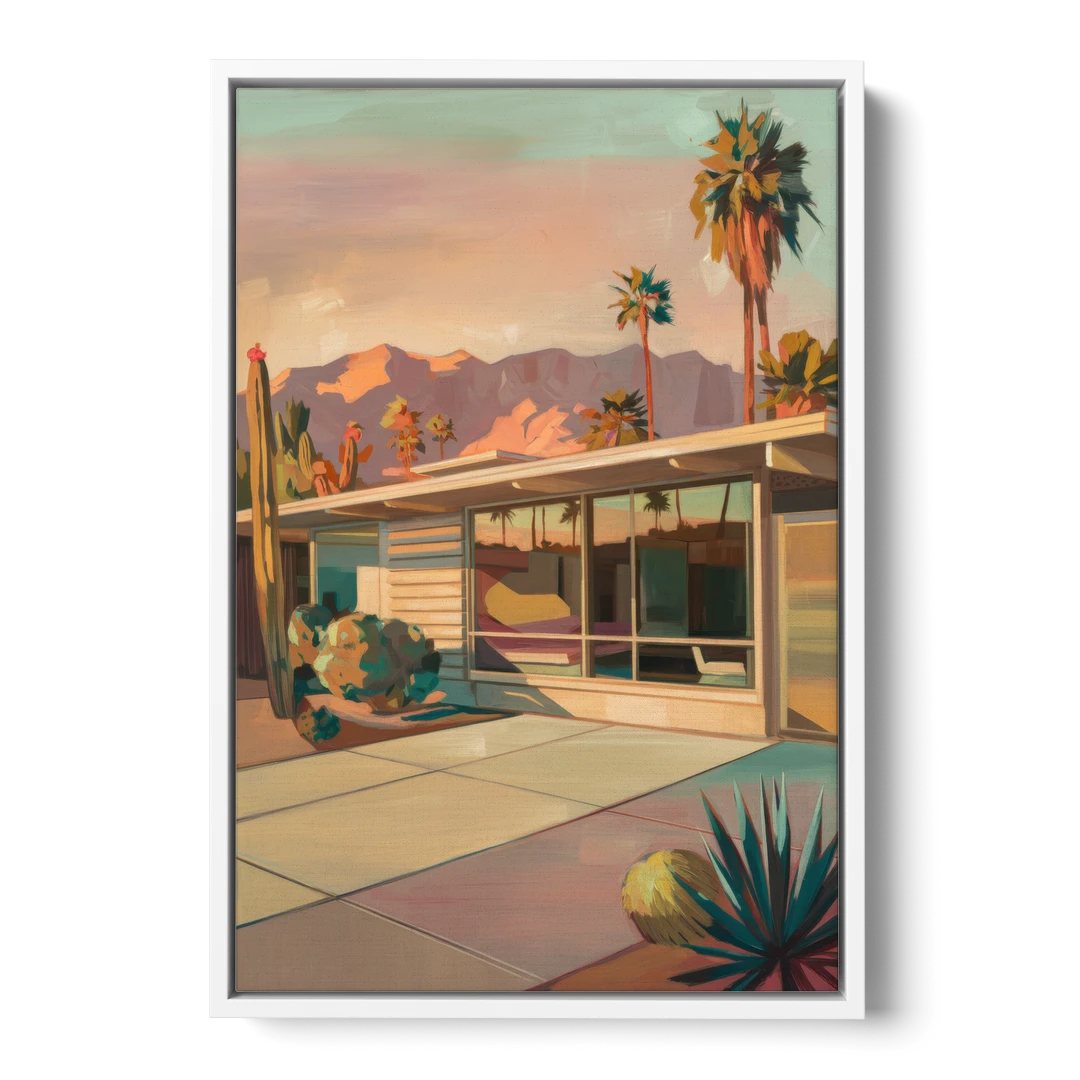 Palm Springs Retro Architecture - White Framed Canvas Wall Art - Front