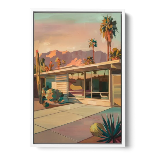 Palm Springs Retro Architecture - White Framed Canvas Wall Art - Front