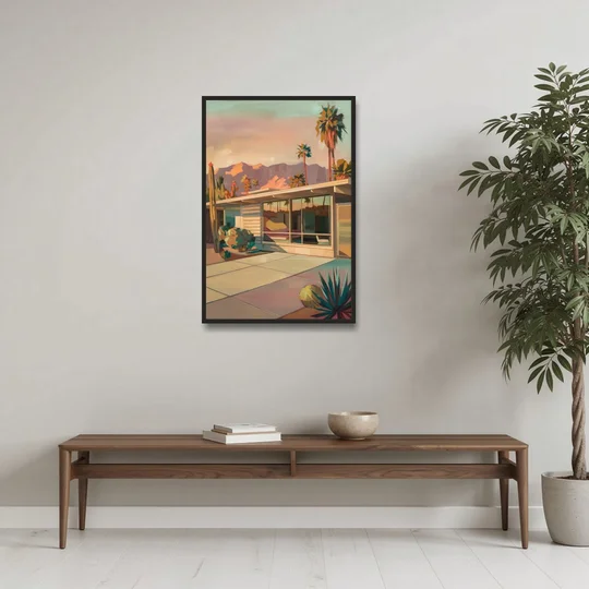 Palm Springs Retro Architecture - Black Framed Canvas Wall Art - Coffee Table - 24x36