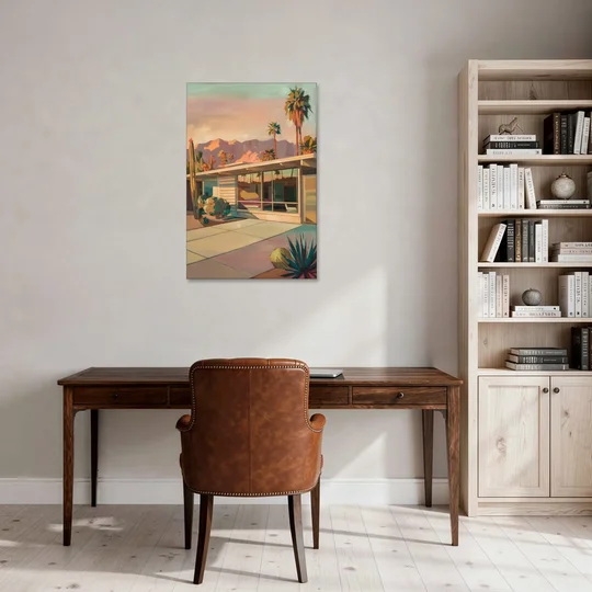 Palm Springs Retro Architecture - Canvas Wall Art - Office - 24x36
