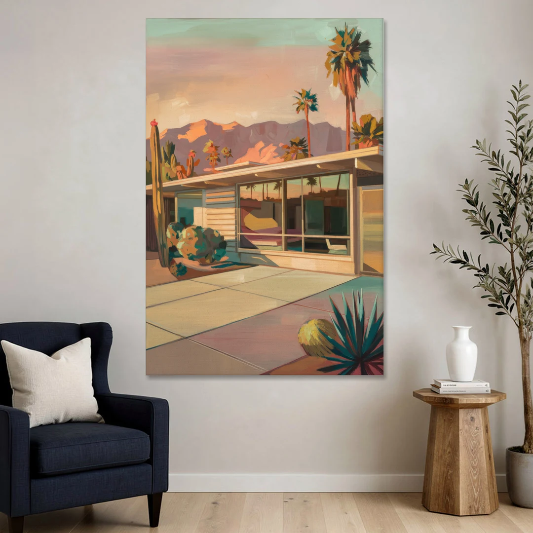 Palm Springs Retro Architecture - Canvas Wall Art - Sofa - 40x60