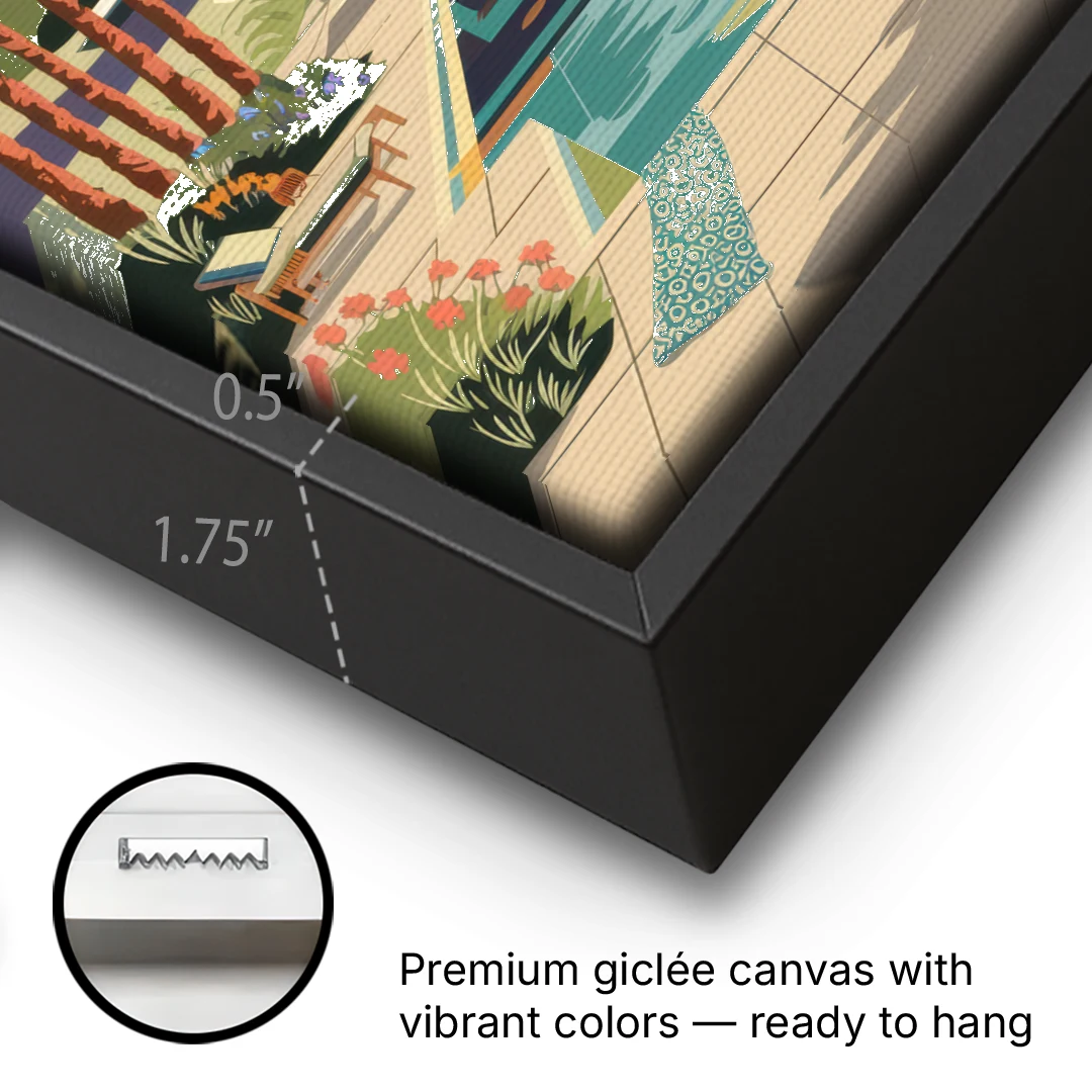 Palm Springs Scenic Getaway - Black Framed Canvas Wall Art - Gallery Wrap Corner