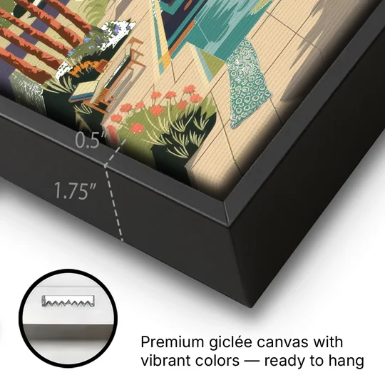Palm Springs Scenic Getaway - Black Framed Canvas Wall Art - Gallery Wrap Corner