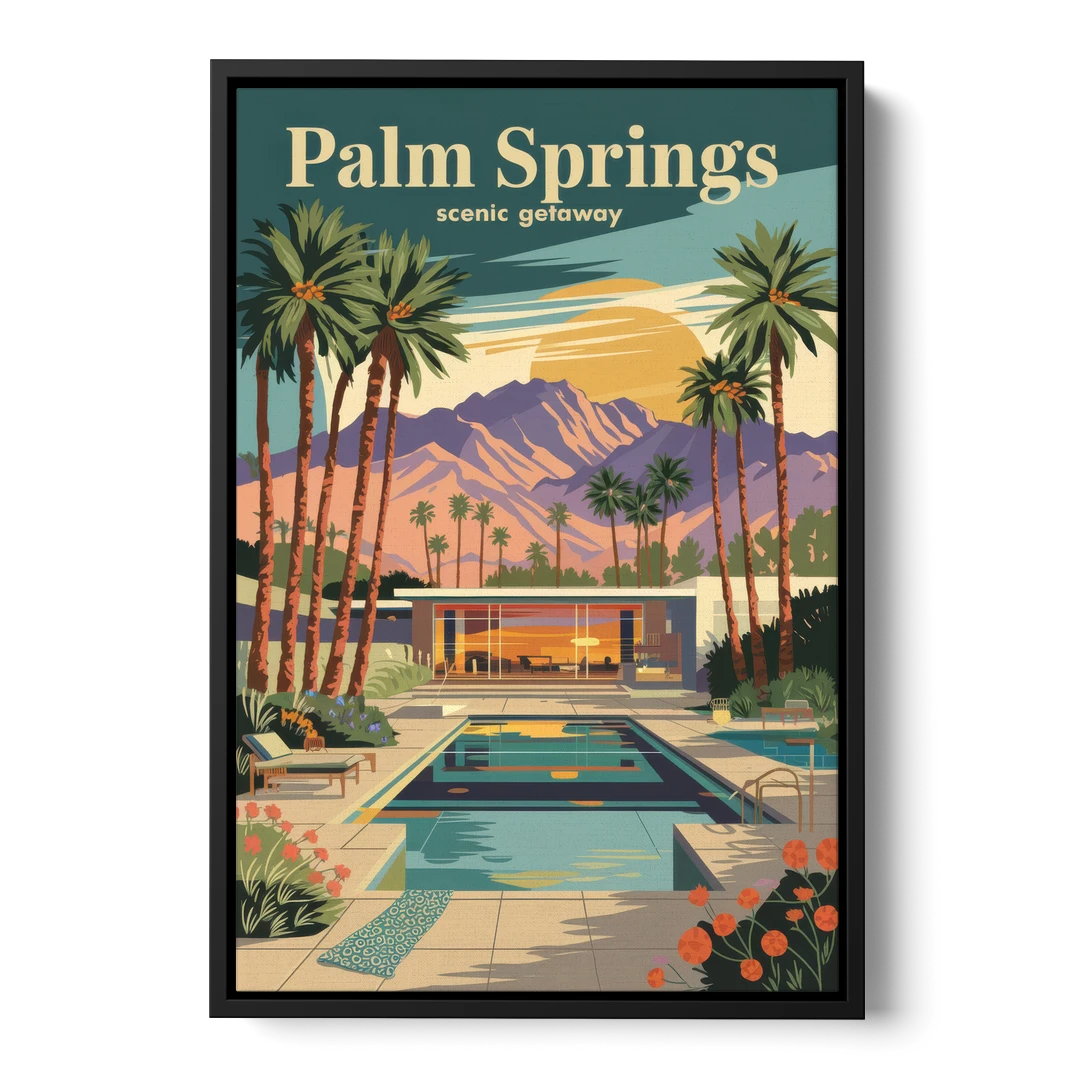 Palm Springs Scenic Getaway - Black Framed Canvas Wall Art - Front