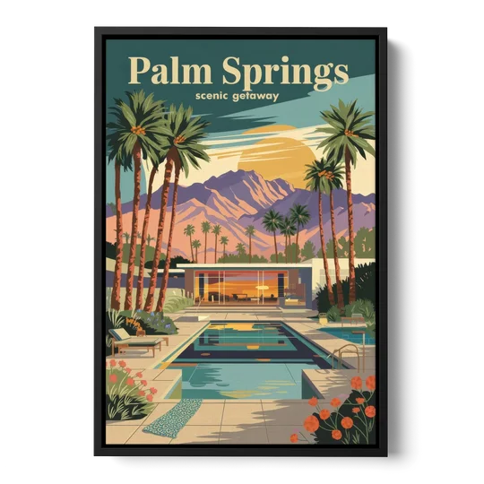 Palm Springs Scenic Getaway - Black Framed Canvas Wall Art - Front