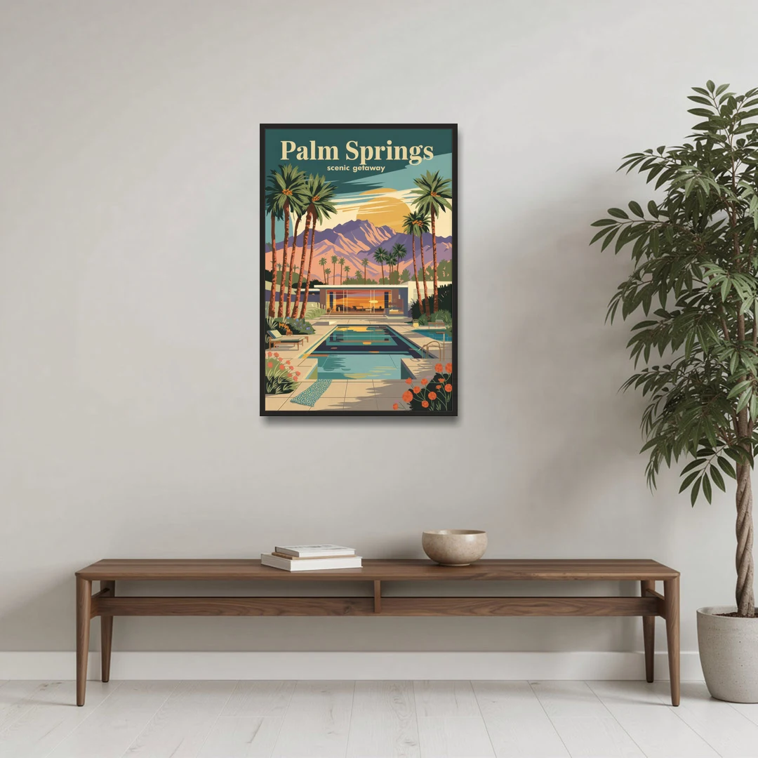 Palm Springs Scenic Getaway - Black Framed Canvas Wall Art - Coffee Table - 24x36
