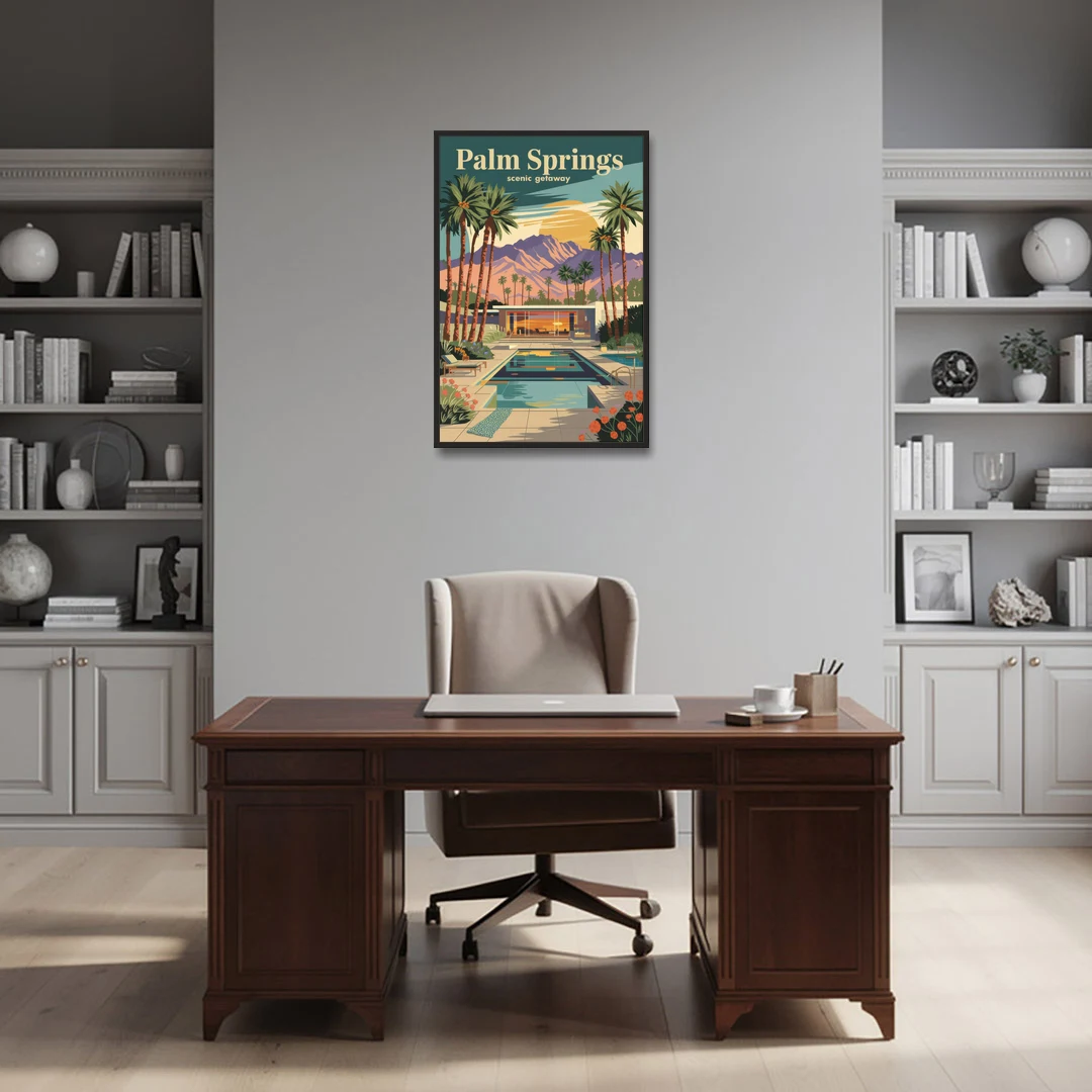 Palm Springs Scenic Getaway - Black Framed Canvas Wall Art - Office - 24x36