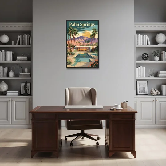 Palm Springs Scenic Getaway - Black Framed Canvas Wall Art - Office - 24x36