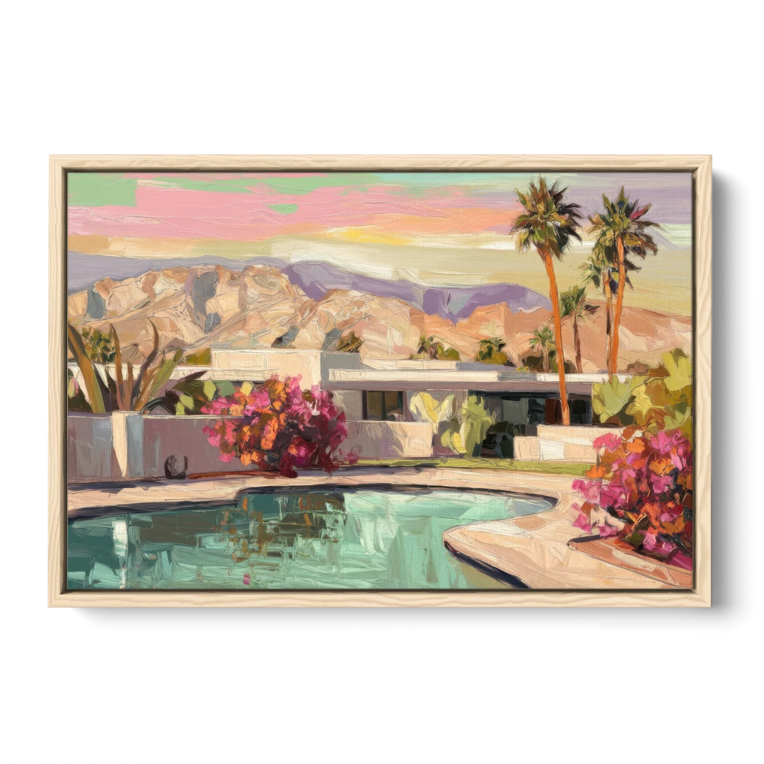 Palm Springs Sunlit Landscape - Oak Framed Canvas Wall Art - Front