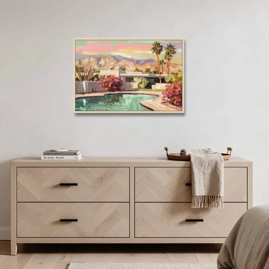 Palm Springs Sunlit Landscape - Oak Framed Canvas Wall Art - Coffee Table - 36x24
